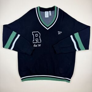 Reebok V-Neck Sweater in Black and Green